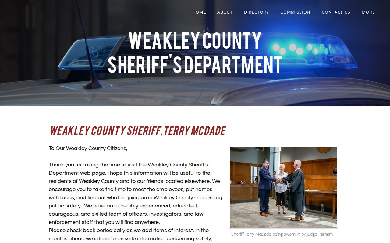 Weakley County Jail release contact and Detention Center link on the official sheriff page