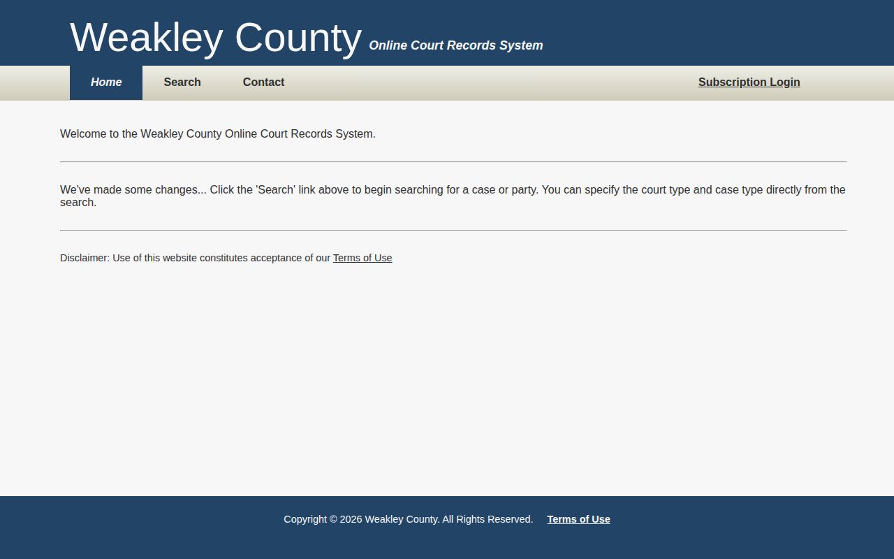 Weakley County release court record search fields